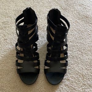 Black Wedge Gladiator Zippered Sandals